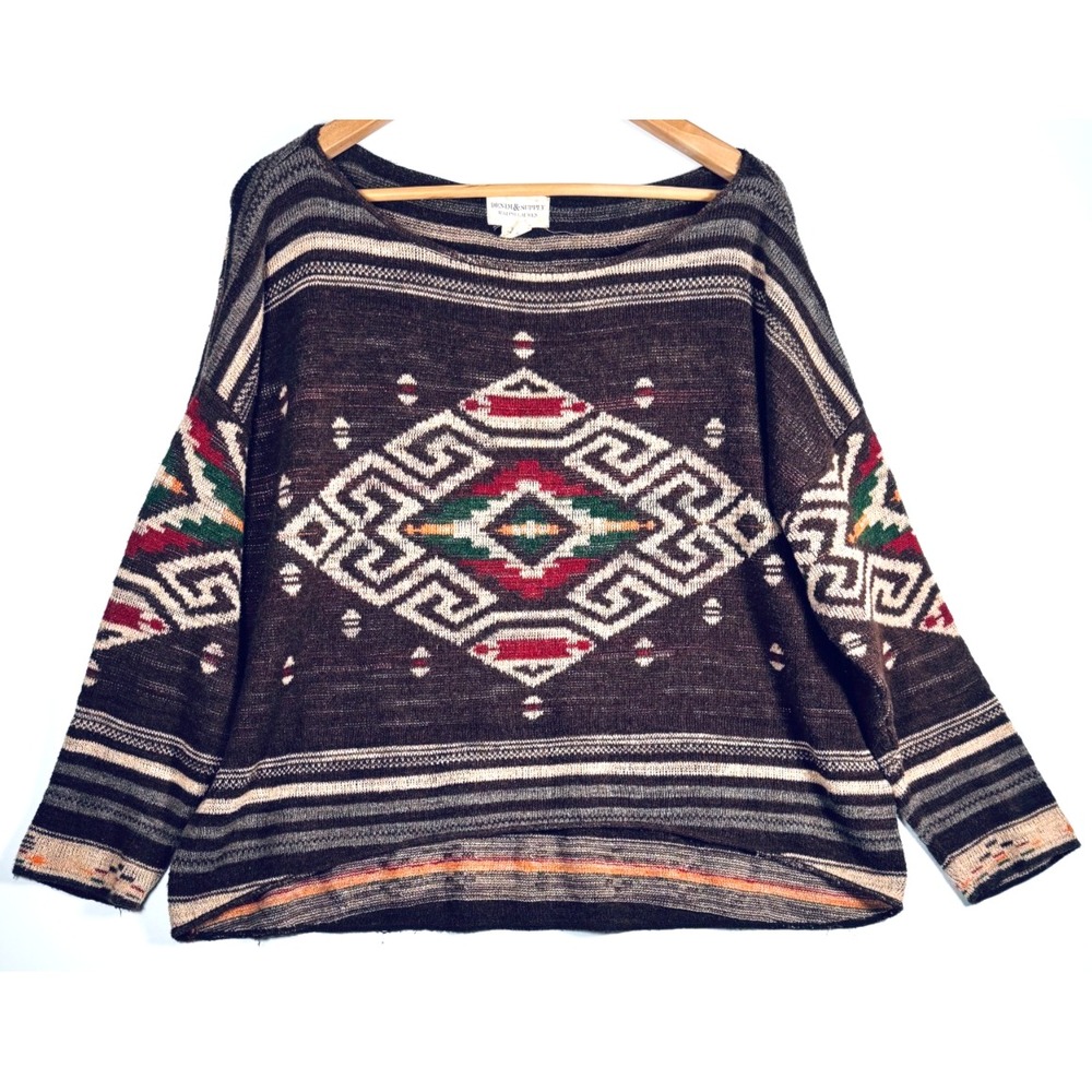 Denim and Supply Ralph Lauren Women XL Brown Southwestern Sweater Cotton Knit